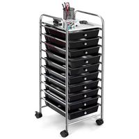 Costway - 10 Drawer Rolling Storage Cart Scrapbook Paper Office School Organizer - Black - Large Front