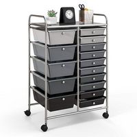 Costway - 15 Drawer Rolling Storage Cart Tools Scrapbook Paper Office School Organizer - Silver/M... - Large Front