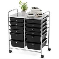 Costway - 12 Drawers Rolling Cart Storage Scrapbook Paper Studio Organizer Bins - Black - Large Front