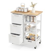 Costway - Rolling Kitchen Island Utility Cart with 3 Storage Drawers & Open Shelves - White - Large Front