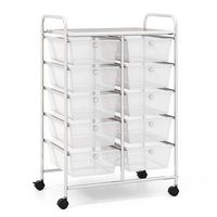 Costway - 10-Drawer Storage Cart Utility Rolling Trolley Kitchen Organizer - Clear - Large Front