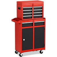 Costway - 2 in 1 Tool Chest & Cabinet with 5 Sliding Drawers Rolling Garage Box Organizer - Black... - Large Front