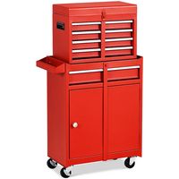 Costway - 2 in 1 Tool Chest & Cabinet with 5 Sliding Drawers Rolling Garage Organizer - Red - Large Front