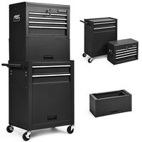 Costway High Capacity 6-Drawer Rolling Tool Chest Storage Cabinet Toolbox Combo w/ Riser - Black - Large Front