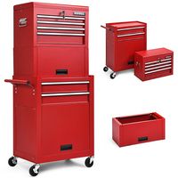 Costway - 6-Drawer Rolling Tool Chest Storage Cabinet w/Riser - Red - Large Front