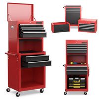 Costway - High Capacity 6-Drawer Rolling Tool Chest Storage Cabinet Toolbox Combo with Riser - Bl... - Large Front