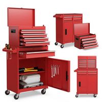Costway - 5-Drawer Rolling Tool Chest Cabinet Metal Tool Storage Box Lockable with Wheels - Red - Large Front