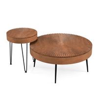Costway Farmhouse Round CoffeeTable Set of 2 End Table Natural Finish for Living Room - Coffee - Large Front