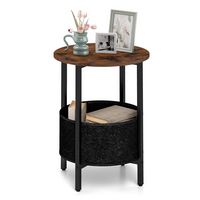 Costway 1 PCS Round End Table with Felt Storage Basket Sturdy Metal Frame Perfect for Bedroom - R... - Large Front