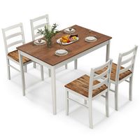 Costway 5-Piece Dining Set Solid Wood Kitchen Furniture with Rectangular Table & 4 Chairs - Coffe... - Large Front