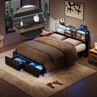 Bestier - Gaming Bed Frame Storage Platform Bed with Charging Station Headboard and LED Lights Qu... - Large Front