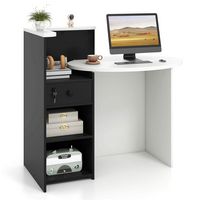 Costway - Front Reception Desk with Open Shelf and Lockable Drawer - Black and White - Large Front