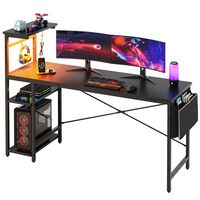 Bestier 61inch Gaming Desk Computer Desk with LED Lights Storage Shelves - Black - Large Front
