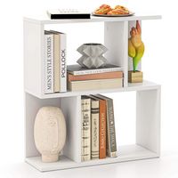 Costway 1 PCS 3-Tier Bookshelf Geometric Bookcase Side Table with Open Storage Display Shelf - White - Large Front