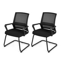 Costway 2 PCS Office Guest Chair with Lumbar Support, Breathable Mesh Back without Wheels - Black - Large Front