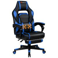 Costway - Gaming Massage Reclining Racing Chair with Footrest - Blue - Large Front