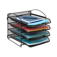 Mind Reader - 4-Tier Paper Tray, Desktop Organizer, Wall Mountable, Office, Metal Mesh, 11.5