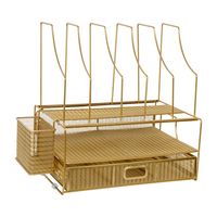 Martha Stewart - Ryder Premium Large Mesh Metal Desktop Organizer - Gold - Large Front