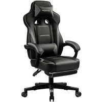 GTPlayer - F59 Racing Style Gaming Chair with Footrest - Gray - Large Front