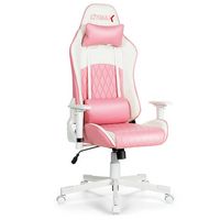 Costway - Racing Style Gaming Chair - Pink and White - Large Front