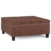 Simpli Home - Ellis Coffee Table Storage Ottoman - Distressed Saddle Brown - Large Front