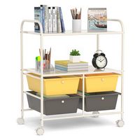 Costway - 4 Drawer Rolling Storage Cart Scrapbook Paper Office School Organizer - Yellow/Gray - Large Front
