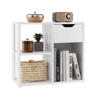 Costway - 3-Cube Bookcase Organizer with 2-tier Wooden Storage Shelf & Pull-out Drawer - White - Large Front