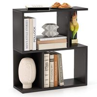 Costway 1 PCS 3-Tier Bookshelf Geometric Bookcase Side Table with Open Storage Display Shelf - Black - Large Front