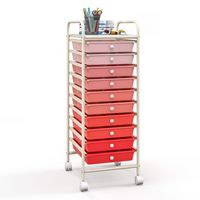 Costway - 10 Drawer Rolling Storage Cart Scrapbook Paper Office School Organizer - Gradient Pink - Large Front