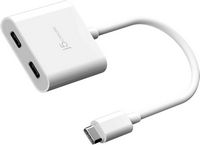 j5create - Male USB-C to Female Dual USB-C Adapter with Video or Power Delivery - White - Large Front