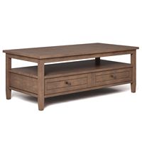 Simpli Home - Warm Shaker Rectangular Rustic Wood 2-Drawer Coffee Table - Rustic Natural Aged Brown - Large Front