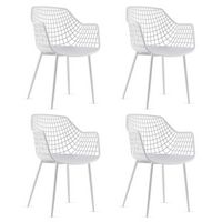 Costway - Dining Chair Set of 4 Plastic Shell Hollow with Metal Legs - White - Large Front
