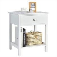 Costway - Nightstand with Drawer Storage Shelf Wooden Bedside Sofa Side Table - White - Large Front