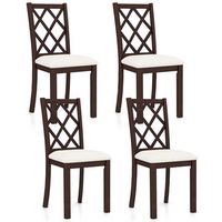 Costway Set of 4 Dining Chairs Wood Kitchen Side Chair with Inclined Backrest - Brown + White - Large Front
