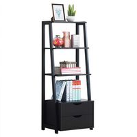 Costway - 4-Tier Ladder Shelf Bookshelf Bookcase Storage Display Leaning With 2 Drawers - Black - Large Front