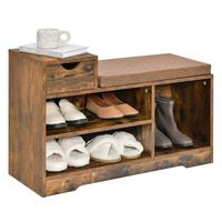 Costway 2-tier Shoe Bench Storage Shoe Rack Organizer Cabinet with Cushion for Entryway - Rustic ... - Large Front