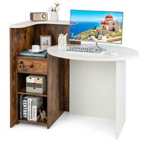 Costway - Front Reception Desk with Open Shelf and Lockable Drawer - Rustic Brown and White - Large Front