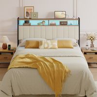 Pinmoco - Queen Size LED Linen Upholstered Storage Headboard with Charging Station - Beige - Beige - Large Front