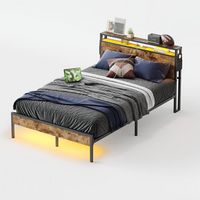 Bestier - Bed Frame Platform Bed with Storage Headboard LED Lights and Charging Station Full - Brown - Large Front