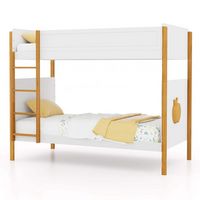 Costway 2-in-1 Twin Over Bunk Bed Frame with Integrated Ladder & Safety Guardrails - White & Natural - Large Front