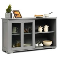 Costway Kitchen Storage Cabinet Sideboard Buffet Cupboard w/ Sliding Door - Gray - Large Front