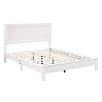 Costway Queen Size Bed Frame Platform Slat High Headboard Bedroom Rubber Wood Leg - White - Large Front