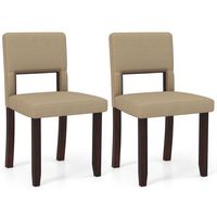 Costway Wooden Dining Chair Set of 2 with Acacia Wood Frame Padded Seat & Back Home - Beige+Brown - Large Front
