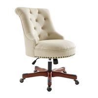 Linon Home Décor - Scotmar Plush Button-Tufted Adjustable Office Chair With Wood Base - Beige - Large Front