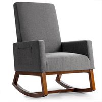 Costway - Mid Century Rocking Chair Nursery Armchair Retro Fabric Upholstered - Gray - Large Front