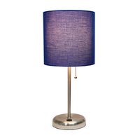 Limelights - Stick Lamp with USB charging port and Fabric Shade - Silver/Navy - Large Front