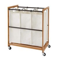 TRINITY - Bamboo 3-Bag Laundry Cart | Poles - Bronze - Large Front