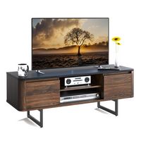 Costway - TV Stand Entertainment Media Console w/ 2 Cabinets & Adjustable Shelf - Walnut/Brown - Large Front
