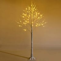 Costway - 5ft Pre-lit Twig Birch Tree for Christmas Holiday with 72 LED Lights - White - Large Front