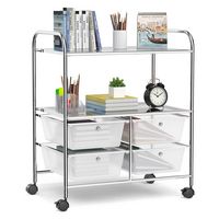 Costway - 4 Drawer Rolling Storage Cart Scrapbook Paper Office School Organizer - Clear - Large Front